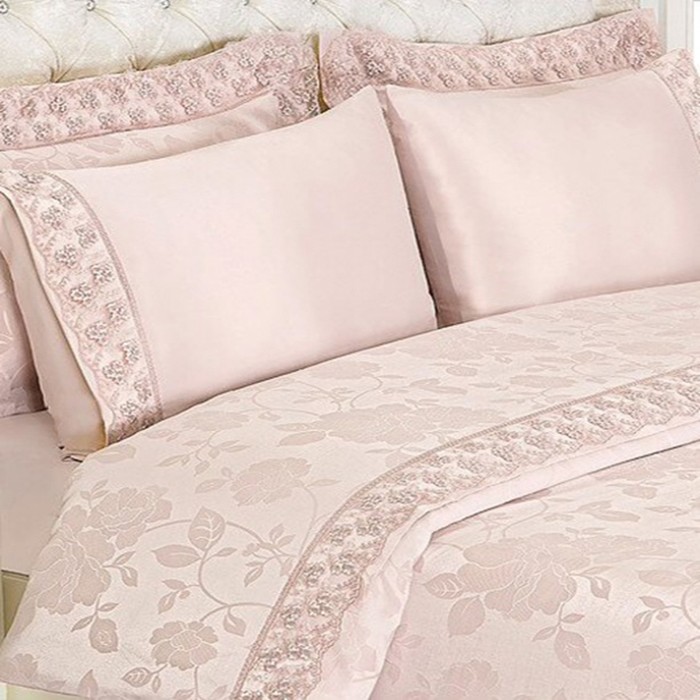 Жаккардовое постельное белье с гипюром Gupurlu грязно-розовый