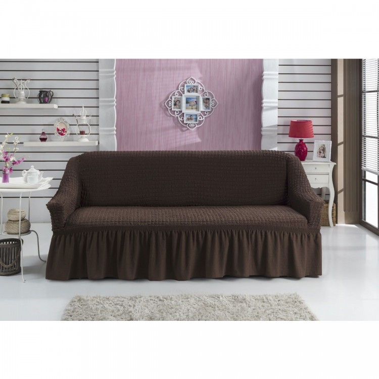 Чехол для дивана на резинке коричневый