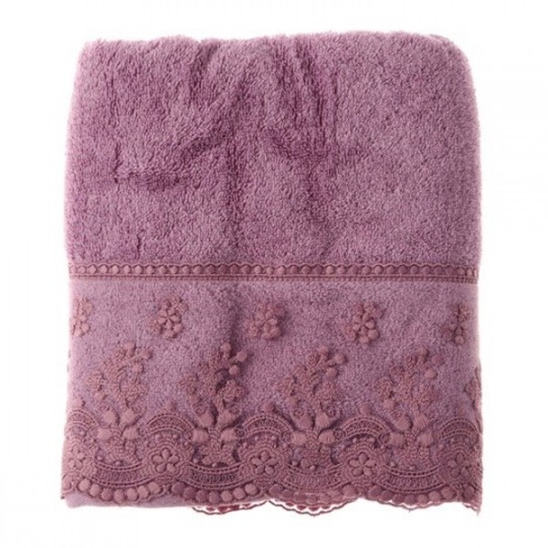 Лицевое бамбуковое полотенце с кружевом фиолетового цвета Sessa от Maison Dor