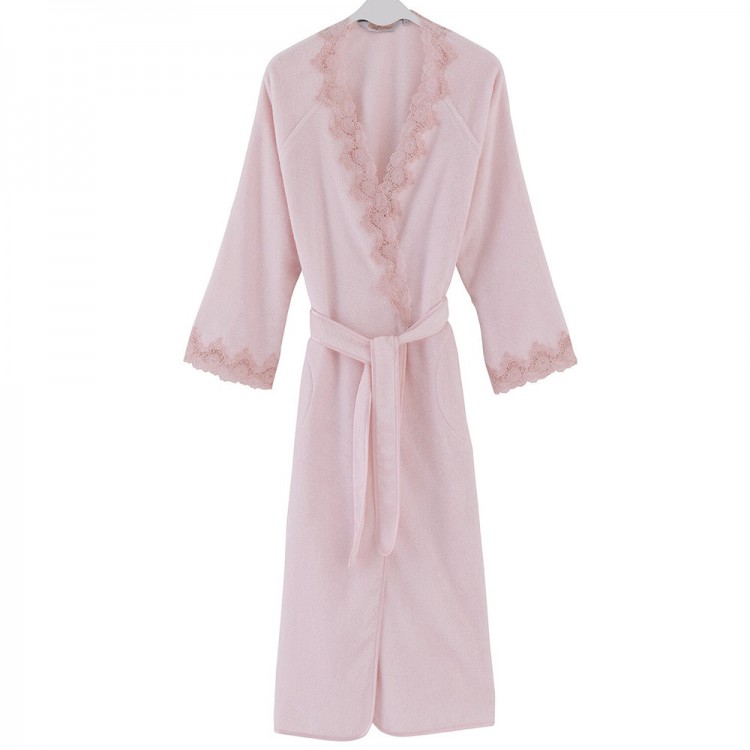 Женский махровый халат с кружевом Angelic от Soft Cotton (розовый)